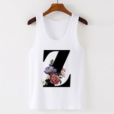 Casual Harajuku, Women Vest, Vest Women, Alphabet Print, Tank Top Camisole, Womens Vest, Top Tee, Print Tops, Tank Top Fashion