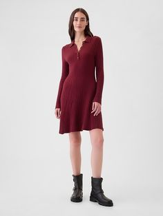 CashSoft Polo Mini Sweater Dress Fit And Flare Sweater Dress, Long Sleeve Fall Dress, Long Sleeve Dresses Fall, Cold Fashion, Wife Style, Sweater Mini Dress, Mini Sweater, Fashion Fail, Long Sleeve Sweater Dress