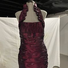 Size 12 Long Women’s Dress Color Burgundy Worn Once Elegant Fitted Burgundy Dress, Elegant Burgundy Ruched Mini Dress, Elegant Ruched Mini Dress For Holidays, Fitted Burgundy Evening Dress For Holidays, Burgundy Fitted Bodice Dress, Burgundy Dresses With Fitted Bodice, Holiday Formal Ruched Dresses, Fitted Bodice Burgundy Dresses, Fitted Burgundy Evening Dress For Cocktail