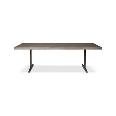 the table is made out of concrete and has two metal legs, one with an iron base