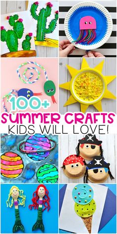 summer crafts for kids to make with paper plates and other items that are on display