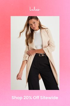 Brave the elements while staying stylish in the Lulus Winnipeg Beige Trench Coat! Sleek woven fabric shapes this chic trench coat with long sleeves, a pointed collar, and vertical welt pockets. Classic trench details like a storm flap, back vent, and sash belt with D-ring closures, complete this staple coat! Fit: This garment fits true to size. Length: Mid-thigh. Size medium measures 32" from shoulder to hem. Bust: Great for any cup size. Waist: Loosely Fitted. Hip: Not Fitted - room for hips. Fabric: Fabric has no stretch. Unlined. 97% Polyester, 3% Spandex. Hand Wash Cold. Do Not Bleach. Line Dry. Iron Low Heat. Imported. Lulus | Winnipeg Beige Trench Coat. Beige Trench Coat, Tall People, Lulu Fashion, Sash Belts, Sash Belt, A Storm, Cup Size, D Ring, Welt Pockets