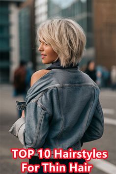 Get ready to rock your thin hair with these top 10 edgy and modern hairstyles. #hairstylesforthinhair #edgyhair Medium V Cut Hair, Penny Hairstyles Kaley Cuoco Hair, Short Haircuts For Women In 40s, Women’s Short Hairstyles For Fine Hair, Dominique Sachse Hair 2024, Shag Bob Haircut For Fine Hair, Hairstyles For Women With Thinning Hair, Textured Bob Fine Hair, How To Fix Short Hair Ideas