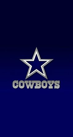 the cowboys logo is shown on a dark blue background with silver letters and a white star