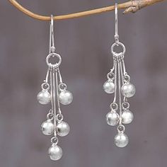 Sterling Silver Dangle Earrings from Indonesia - Silver Time | NOVICA Hoop Earrings Diy, Anting Manik, Bijoux Fil Aluminium, Beaded Earrings Diy, Jewelry Making Earrings, Wire Jewelry Designs, Gelang Manik, Homemade Jewelry, Handmade Wire Jewelry