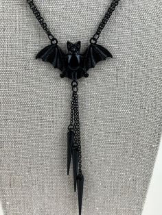 Classic Black Goth Statement Necklace, Chunky Gothic Necklace With Spider Pendant, Black Vampire Bat Necklace, Layered Witchy Moth Necklace - Etsy Gothic Adjustable Necklace For Halloween, Gothic Pendant Necklace For Halloween, Punk Style Necklace For Halloween Gift, Punk Necklace With Lobster Clasp For Halloween, Gothic Halloween Adjustable Necklace, Halloween Gothic Pendant Necklace, Black Punk Jewelry For Halloween, Gothic Halloween Necklace With Lobster Clasp, Gothic Black Necklace With Lobster Clasp