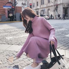 Size (CM) Dress Length Chest Sleeve One size 112 96 70 Model is 163cm 46kg Lazy Style, Winter Knit Sweater, Turtleneck Dress, Turtleneck Sweater Dress, Long Sleeve Knit Dress, Korean Dress, Sweater Dress Women, Long Sleeve Turtleneck, Turtle Neck Dress