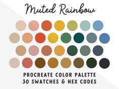 the swated rainbow palette is shown in different colors and sizes, including red, green,