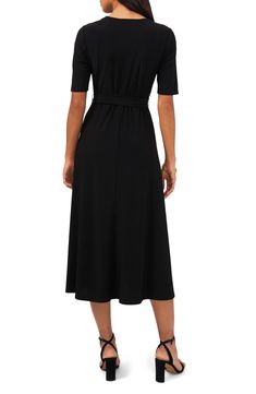 Chaus V-Neck Belted Midi Dress | Nordstrom Midi Dresses With Sleeves, Black Midi Dresses, Belted Midi Dress, Black Midi, Midi Dress With Sleeves, Black Midi Dress, Tie Belt, Nordstrom Dresses, Made In Usa