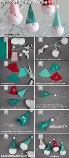 instructions to make felt christmas trees with pom poms