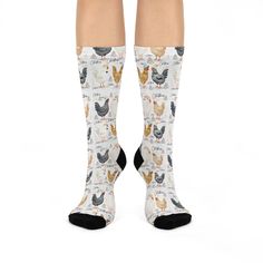 These Chicken Christmas Socks bring a cozy and festive vibe to your holiday celebrations. Perfect for anyone looking to add a touch of fun and color to their outfit during the holiday season. Ideal for those who enjoy quirky and unique accessories. Product features - Perfect for casual, dress, or activewear - All over print design with solid black toe and heel - Made from stretchy and smooth fabric - Vibrant colors with crisp printing - Cushioned bottoms for extra comfort Care instructions - Do Chicken Socks, Winter Stockings, Chicken Christmas, All Over Print Design, Over Print Design, Christmas Cushions, Unique Accessories, Stocking Stuffer Gifts, Christmas Socks