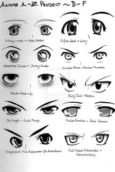 an image of anime eyes with different types and shapes on them, including the eyeliners