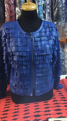 Genuine Lambskin Woman Blue Leather Jacket for Women Zip Short Tassel Design Round Collar Handmade Meshed All Colors Soft Real Skin D03  All Regular Sizes ( US Womens: 6 - 8 - 10 - 12 - 14 ) are Available in All Colors. In Black White Brown Yellow Pink Beige Blue Green Navy Blue Red Purple Burgundy Silver Orange Light Blue Gold ... 100% Made in TURKEY! Free Worldwide Shipping by Ups.  SIZES & MEASUREMENTS: For NOW , All Regular Sizes ( US Womens: 6 - 8 - 10 - 12 - 14 ) are AVAILABLE! Our STOCKS Blue Tasseled Outerwear For Fall, Blue Long Sleeve Outerwear With Tassels, Tassel Jacket, Leather Jacket For Women, Real Skin, Blue Leather Jacket, Purple Burgundy, Orange Light, Leather Pieces