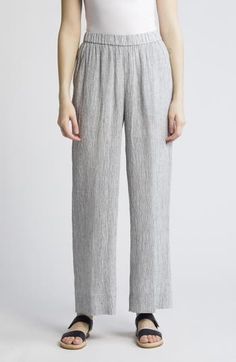 Refresh your warm-weather look with these casual pants cut from lightweight organic linen that's wash to give it a crinkled texture. 29 1/2" inseam Elastic waist 100% organic linen Machine wash, line dry Imported Relaxed Pull-on Spring Pants, Spring Linen Loungewear Bottoms, Spring Linen Wide Leg Pants With Pull-on Style, Spring Linen Pull-on Pants, Spring Linen Pants With Pull-on Style, Spring Linen Wide Leg Pants With Elastic Waistband, Versatile Linen Bottoms For Spring, Spring Relaxed Fit Wide Leg Pants In Flax Color, Spring Linen Pull-on Bottoms