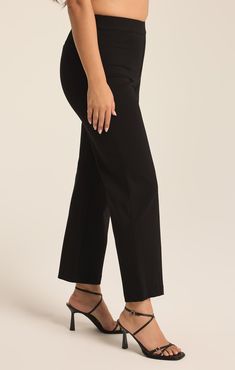 Elevate your everyday style with our new straight leg pant, featuring the structured feel of our new ponte fabric. Its versatile design effortlessly transitions from the office to daily life. Chic Black Pants With Straight Silhouette, Straight Leg Elastane Dress Pants For Business Casual, Black Straight Silhouette Pants For Office, Versatile Straight Hem Office Pants, Ankle-length Elastane Dress Pants For Office Wear, Black Elastane Dress Pants With Straight Silhouette, Black Elastane Dress Pants For Work, Black Straight Silhouette Dress Pants, Stretch Straight Hem Office Pants