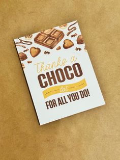 a thank you card with chocolates on it