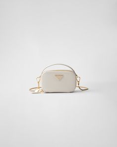 White Saffiano Leather Mini-pouch | PRADA Prada Saffiano Leather Mini Bag, Prada Nylon Mini Bag, Prada Mini, Expensive Bag, Prada Collection, Bags Style, Mini Pouch, Prada Saffiano, Mini Pouches