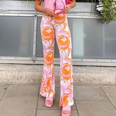 Chicmy 90S Vintage Printed Y2K Flare Pants Chic Women High Waist Skinn Y2k Style Straight Bottoms For Spring, Y2k Straight Pants For Spring, Y2k Style Straight Pants, Retro Non-stretch Trousers, Retro Non-stretch High-waisted Pants, Pink Wide Leg Y2k Pants, Y2k Pink Wide Leg Pants, Summer Y2k Style Trousers, Y2k Style Summer Trousers