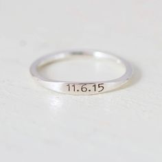 Engraved name ring - date ring - custom name ring - christmas gift Meaningful Silver Stackable Rings Gift, Classic Hand Stamped Engraved Wedding Ring, Classic Wedding Engraved Hand Stamped Ring, Silver Stackable Rings For Gift, Meaningful Style, Classic Wedding Engraved Hand-stamped Ring, Hand Stamped Ring For Anniversary, Meaningful Silver Ring As Gift, Meaningful Silver Rings As Gifts, Classic Hand Stamped Wedding Jewelry