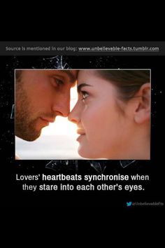 a man and woman kissing each other with the caption saying lovers'heartbeats syncrise when they stare into each other's eyes