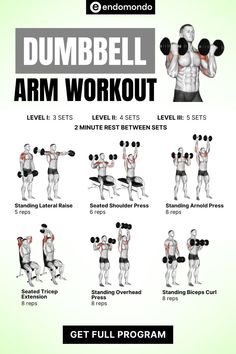 the dumbbell arm workout is shown with instructions for how to do it and how to use