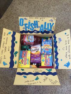 an open box with candy on the inside and writing in it that says wish - all