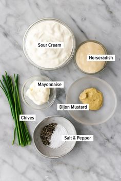 the ingredients needed to make this recipe include mayonnaise, onion mustard, chives, salt and pepper