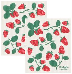 two napkins with strawberries on them