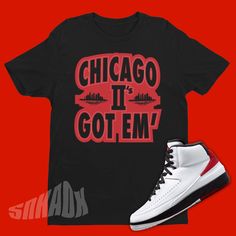 Black Shirt To Match Air Jordan 2 OG Chicago Sporty T-shirt With Letter Print For Streetwear, Urban Sports T-shirt With Letter Print, Urban Style Sports T-shirt With Letter Print, Sporty Letter Print T-shirt For Streetwear, Casual Sneakers With Letter Print For Streetwear, Casual Letter Print Sneakers For Streetwear, Urban Red Sports T-shirt, Red Urban Sports T-shirt, Black Sporty T-shirt With Athletic Fit