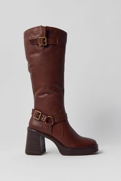 Steve Madden Francine Moto Boot Tall Brown Boots Outfit, Brown Boots Outfit, Brown Heeled Boots, Tall Brown Boots, Steve Madden Boots, Trendy Boots, Fresh Shoes, Fancy Shoes, Aesthetic Shoes