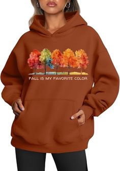 PRICES MAY VARY. Women's Fall Leaves Trees Oversized Hoodies Fleece Sweatshirts Halloween Fall is My Favorite Color Long Sleeve Graphic Tee Casual Autumn Shirt Material: polyester cotton blend,these materials comfortable,keep you warm in the fall and winter. Features:Fall winter oversized hoodie,fall funny halloween doodles graphic pullover sweatshirts,drop shoulder collar,family party celebration long sleeve sweatshirts with pocket,fall outfits for women,winter fashion clothes,aesthetic clothin Fall Hooded Sweater With Letter Print, Hooded Fleece Sweatshirt For Fall, Fleece Hooded Sweatshirt For Fall, Fall Fleece Hoodie Sweater, Fleece Hoodie Sweater For Fall, Fall Fleece Hoodie Sweatshirt, Orange Hooded Sweatshirt With Letter Print, Orange Letter Print Sweatshirt For Winter, Oversized Brown Fall Hoodie