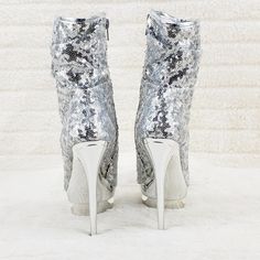 Blondie 1009 Silver Sequin Slouchy High Heel Platform Ankle Boots US Sizes NY | Totally Wicked Footwear Party Platform Ankle Boot Heels, Platform Ankle Boot Heels For Party, Spring High Heel Boots For Club, Spring Club High Heeled Boots, Winter Club Heels With Round Toe, Party Platform Ankle-high Boots, Party Ankle-high Platform Boots, Round Toe Heels For Club In Winter, Winter Party Heels With Platform