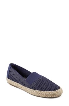 Mixed textures and a stretchy topline lend modern elements to an espadrille-inspired flat set on a cushioned footbed and jute-wrapped midsole. Cushioned footbed Textile and synthetic upper/textile lining/synthetic sole Imported Textile Slip-ons With Textured Sole For The Beach, Blue Textured Sole Slip-ons For Spring, Comfortable Textile Slip-ons With Woven Sole, Beach Slip-ons With Round Toe In Textile, Textile Round Toe Slip-ons For Beach, Textile Slip-ons With Round Toe For The Beach, Casual Espadrilles With Textured Sole And Flat Heel, Summer Textile Slip-ons With Woven Sole, Casual Textile Espadrilles With Flat Heel