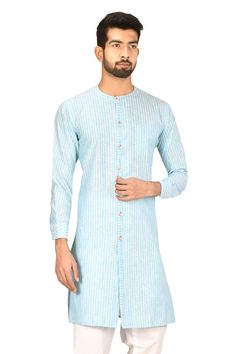 Buy Striped Kurta Set by Arihant Rai Sinha at Aza Fashions Blue Kurta, Net Dupatta, Embroidered Silk, Raw Silk