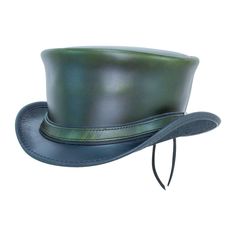 Hampton | Womens Leather Top Hat offers a sophisticated look with its midweight cowhide top grain leather and cinched deerskin lacing. Perfect for adding a unique, polished touch to any outfit. Material: Midweight USA Raised Cowhide Top Grain Leather Shape: Top Hat Trim: Leather Band; Cinched with Deerskin Lacing Brim Size: 2” Crown Height: 4 3/4” Sweatband: AHM Velcro Assembled in the USA Whimsical Goth, Leather Top Hat, American Hat Makers, Steampunk Top, Steampunk Top Hat, Steampunk Hat, Mens Hats, Chapeau Cowboy, Hats Fashion