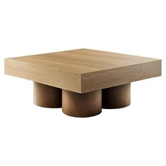 the square table is made from wood and has three small round bases on each side