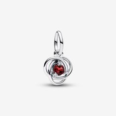 This intricate True Red Eternity Circle Dangle Charm is a must-have for your Pandora Moments collection. Crafted in lustrous sterling silver, it features an openwork infinity braid decorated with a central true red manmade crystal, elegantly set with three clear cubic zirconia. The intricate design symbolizes eternity and adds an additional layer of meaning to the piece. Elevate your bracelet with this timeless piece or gift it as a representation of an everlasting bond. - Pandora July True Red Eternity Circle Dangle Charm - Sterling silver / Mixed stone / Light red Red Sterling Silver Jewelry With Polished Finish, Elegant Red Sterling Silver Jewelry, Red Sterling Silver Fine Jewelry, Red Polished Pendant Jewelry, Red Pendant Jewelry With Polished Finish, Red Sterling Silver Jewelry With Birthstone, Sterling Silver Jewelry With Red Birthstone, Silver Garnet Jewelry With Polished Finish, Silver Polished Garnet Jewelry