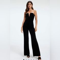 Good American Nwt Black Velvet Strapless Wide Leg Jumpsuit Size 1 Small Brand New With Tags In Original Bag Style# Gj0032 Color: Black001 Pit To Pit 13” Inseam 33” Leg Opening 12” Style Tags: Festival, Coachella, Fun, Retro, Funky, Hippie, Hipster, Futuristic, Festivalseason, Professional, Formal, Preppy, Sexy, Clubbing, Retroglam, Goth, Witchy, Witchcore, Chic, Classy, Classic, Modernroyalty, Careerchic, Businessformal, Glam, Edgy, Moto, Grunge, Punk, Alternative Fitted Strapless Jumpsuit For Cocktail Occasions, Elegant Fitted Strapless Jumpsuit For Going Out, Chic Strapless Bodysuit For Night Out, Elegant Strapless Jumpsuits And Rompers For Night Out, Elegant Black Strapless High-waist Jumpsuit, Sleek Strapless Jumpsuit For Evening, Chic High-waist Strapless Jumpsuit For Formal, Chic Fitted Strapless Pantsuit, Chic Strapless High Waist Jumpsuit For Formal Occasions