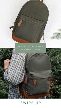 The Classic Backpack in Forest Green Canvas and Vintage Brown Leather is as timeless as it is versatile. Perfect for day-to-day use as a book bag, overnight bag, gym bag or travel companion on long journeys. Cotton Canvas Backpack With Canvas Lining, Canvas Backpack With Adjustable Strap, Cotton Canvas Backpack With Adjustable Strap, Cotton Canvas Bag With Adjustable Strap, Everyday Canvas Lined Backpack, School Backpack With Adjustable Straps In Cotton, School Backpack With Adjustable Cotton Straps, Casual Canvas School Bag With Leather Handles, Casual Canvas Bag With Leather Handles For School