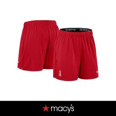 in stock Nike Red Bottoms With Built-in Shorts, Red Athletic Shorts For Loungewear, Red Stretch Nike Athletic Shorts, Nike Red Stretch Athletic Shorts, Red Stretch Athletic Shorts For Spring, Red Sports Bottoms For Spring, Nike Red Bottoms For Spring, Nike Red Shorts, Los Angeles Angels