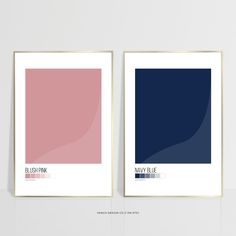 two frames with different shades of pink and blue on them, one is white the other is blue