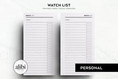 the ultimate printable watch list for personal use is shown in black and white, with an image of a person's name on it