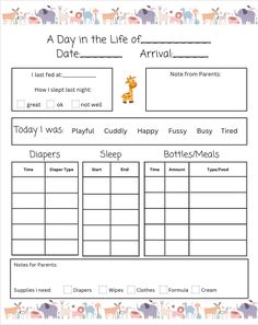 a printable worksheet for the day in the life of an animal