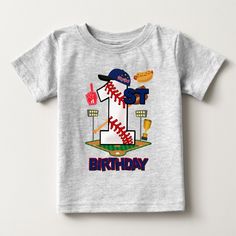 Baseball First Birthday Boy Baby T-shirt, Kids Unisex, Size: 6 Month, Heather Grey Customizable Short Sleeve T-shirt For First Birthday, Personalized Short Sleeve T-shirt For Birthday, Birthday T-shirt With Name Print, Short Sleeve, Birthday Name Print Short Sleeve T-shirt, First Birthday Graphic Tee With Crew Neck, First Birthday Graphic Tee With Name Print, Graphic Tee With Name Print For First Birthday, Personalized Crew Neck T-shirt For Birthday, Casual Number Print T-shirt For Birthdays