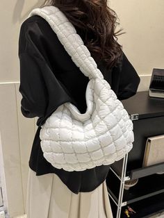 BirdinBag - Black Quilted Polyester Hobo Bag with Zipper - Casual and Chic Ruched Bag, Puffer Bag, Quilted Shoulder Bag, Quilted Tote Bags, Quilted Totes, Bag With Zipper, Purse Crossbody, Black Clothing, Casual Accessories