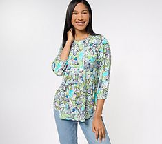 Pair this printed top with your favorite jeans and feel the lightweight relief of breathable rayon. From LOGO by Lori Goldstein®. Is Logo, Lori Goldstein, Favorite Jeans, Knit Jersey, Length Sleeve, Sleeve Top, Tops & Tees, Crew Neck, ? Logo