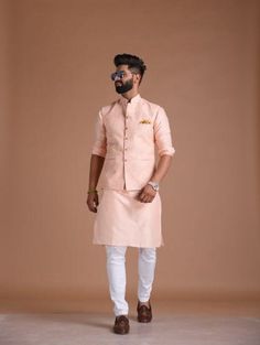 Important Instrucitons : We request you to kindly calculate the processing time of your order after the mutual confirmation on Bespoke measurements between us has taken place (either via message , e mail or form) Men can wear Half-Jackets and style them in many different ways. Want to look traditional? Great! Wear a Half Jodhpuri Jacket with your Mens Kurta and Pajama. Want to wear it to a party? Try Half Jodhpuri Jacket with Trousers. If you are all about comfort this summer, then these Half Ja Traditional Pink Sherwani With Gota Work, Festive Pink Sherwani For Puja, Pink Sherwani With Gota Work For Diwali, Pink Sherwani For Puja And Diwali, Pink Sherwani With Gota Work For Festivals, Pink Sherwani For Diwali Puja, Pink Sherwani For Eid Puja, Bollywood Style Pink Bandhgala With Chikankari Embroidery, Wedding Nehru Jacket With Gota Work For Eid