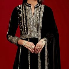 Black Long Sleeve Anarkali Set With Mirror Work, Transitional Black Dupatta With Mirror Work, Black Dabka Floor-length Dupatta, Black Floor-length Dabka Dupatta, Formal Black Sharara With Mirror Work, Elegant Black Sharara For Transitional Season, Elegant Black Anarkali Set With Pallu, Transitional Black Anarkali Set With Dabka Detail, Transitional Black Anarkali Set With Dabka