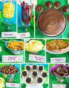 a collage of pictures with different foods and desserts on them, including chocolate cake, cookies, candy bars, pretzels, marshmallows