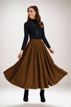 A midi skirt is an item that every lady should own. Not only do these full-length skirts look fantastic, but they're also seriously versatile. When styled right, they can suit a range of occasions along with every season. Additionally, the comfortable and chic style can flatter anybody. DETAILS: * More colors available(Fabric NO.3)    https://etsy.me/3y7DZnn * 1950s style circle skirt, very full skirt but hangs smoothly from the waist without darts, pleats, or gathers * Circle skirt is a basic item, so can pair it with a lot of things * Vintage High waisted full circle skirt, Make you look tall when wear it * Flare swing skirt, Make the waist look thin and not look bloated * 30% wool, 30% fiber, 40% polyester, medium weight wool  * fully satiny lining, only attached at the waist, more nice Fitted A-line Brown Maxi Skirt, Brown Long Skirt Bottoms For Winter, Brown Long Skirt For Winter, Fall A-line Pleated Maxi Skirt, Fitted Pleated Maxi Skirt For Fall, Winter Fitted Brown Maxi Skirt, Winter Brown Fitted Maxi Skirt, Winter Solid A-line Maxi Skirt, Winter Solid Color A-line Maxi Skirt